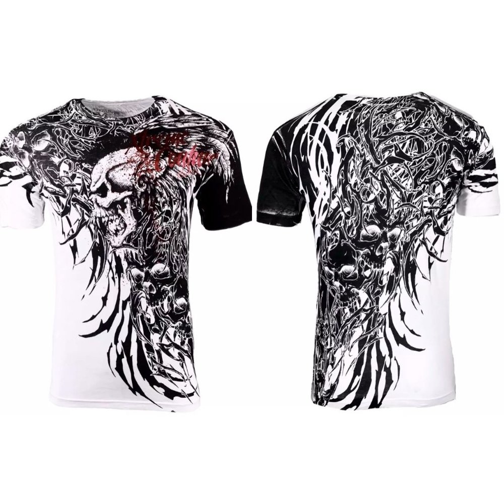 Xtreme Couture Affliction Men's T-Shirt BRUTAL COMBAT White Skull Biker Tattoo - Picture 3 of 8
